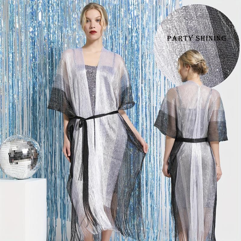 Sparkly Long Shawl Block Decorative Shawl Women Dress Wrap Cape
