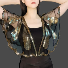 Leaf Embroidery Sequin Shawl Women's 1920s Shawl Wrap Beaded Evening Cape