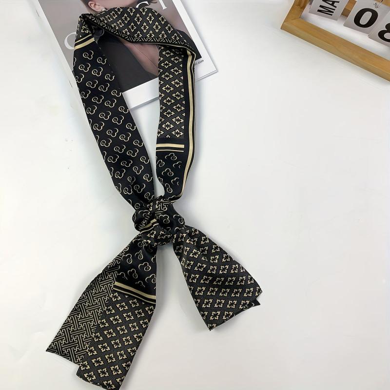 Y2K Geometric Print Silk Neckerchief Ribbon Scarf