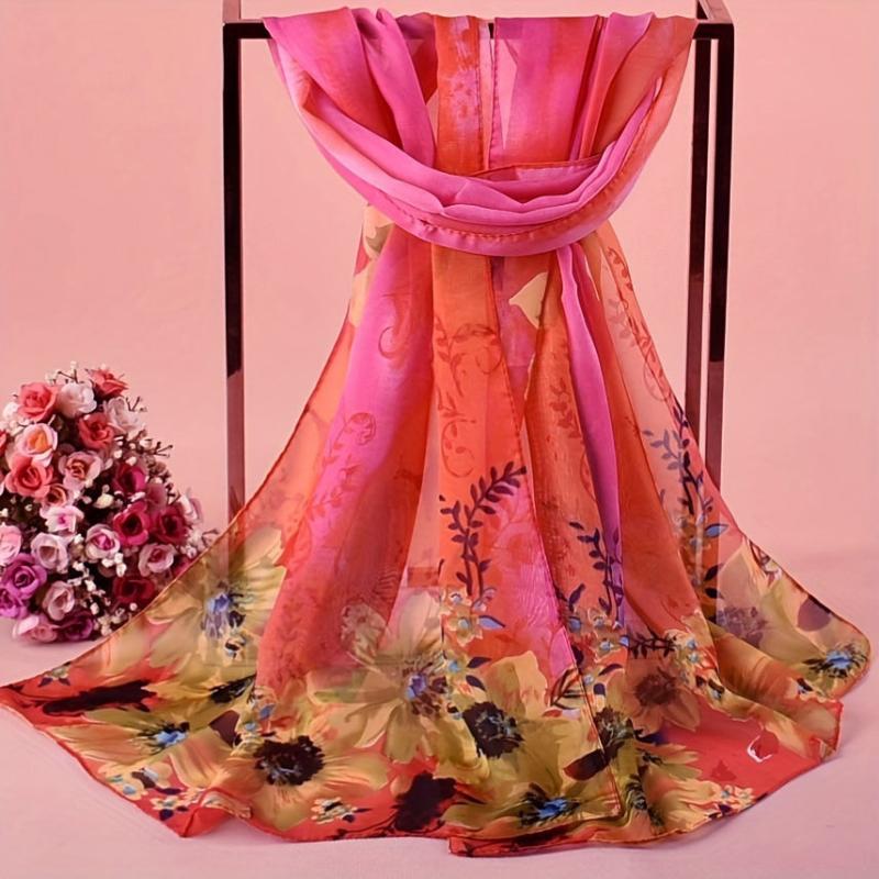 Tie Dye Print Chiffon Scarf Flower Gradient Thin Shawl Boho Travel Beach Towel