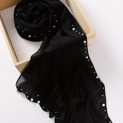 Chiffon Hijab Pearl Decor Head Wrap Casual Scarf Ramadan Turban