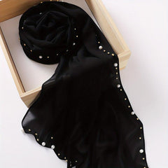 Chiffon Hijab Pearl Decor Head Wrap Casual Scarf Ramadan Turban