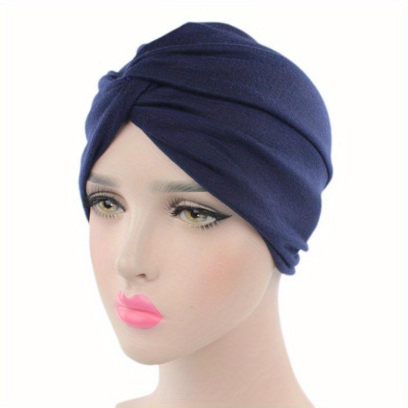 Cross Knot Elastic Turban Solid Beanie Casual Head Wrap Ramadan Head Scarf Chemo