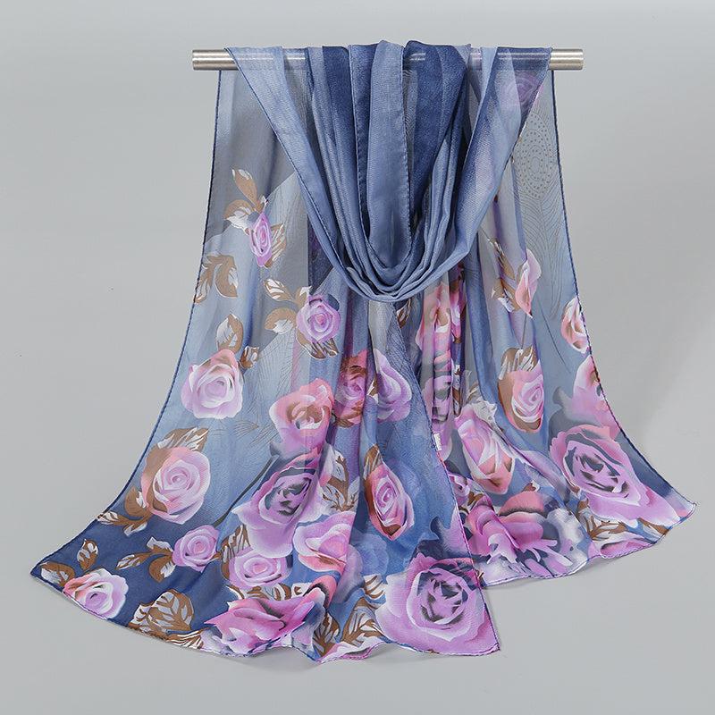 Chiffon Scarf Rose Print Boho Shawl Sunscreen Windproof Head Wrap