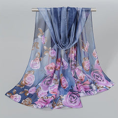 Chiffon Scarf Rose Print Boho Shawl Sunscreen Windproof Head Wrap