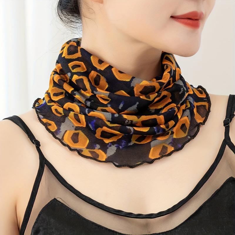 Ruffles Printed Scarf Thin Gauze Neck Gaiter Headband Face Covering