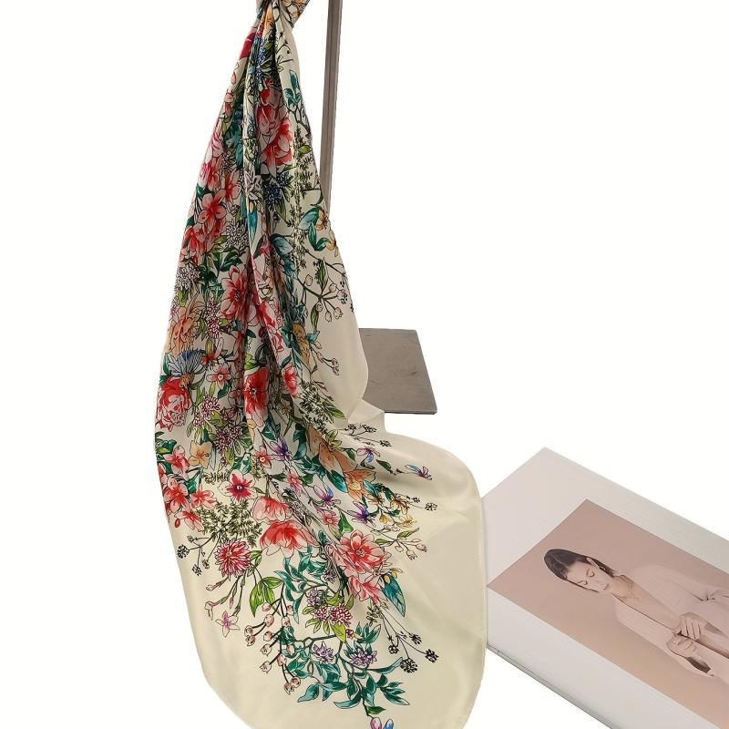 Vintage Flower Print Silk Scarf Classic Bandana Women Headscarf
