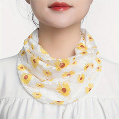 Lace Floral Print Scarf Gauze Neck Gaiter Veil Sunscreen Face Covering