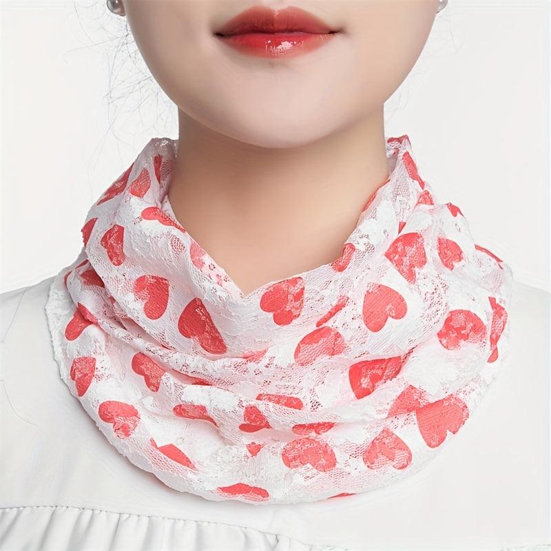 Lace Floral Print Scarf Gauze Neck Gaiter Veil Sunscreen Face Covering