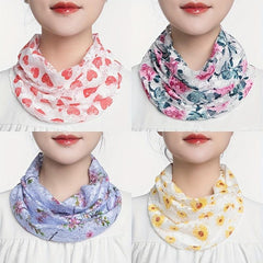 Lace Floral Print Scarf Gauze Neck Gaiter Veil Sunscreen Face Covering