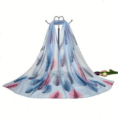 Leaf Pattern Chiffon Shawl Scarf Wrap Head Wrap For Travel Summer Beach