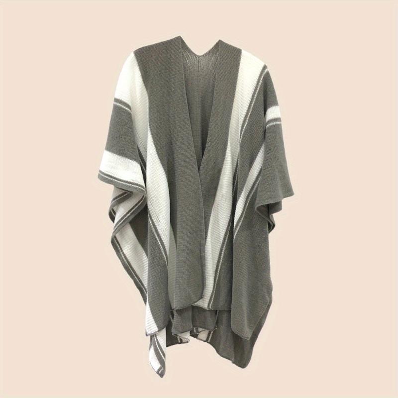 Double Colors Knitted Shawl Warm Windproof Cardigan Casual Outdoor Shawl