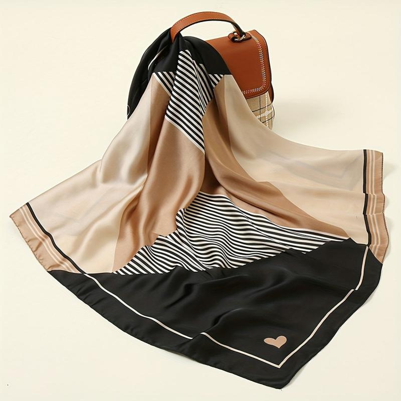 Geometric Striped Silk Scarf Neckerchief Head Wrap Hair Accessories