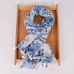Light Tassel Scarf Classic Flower Pattern Shawl Casual Windproof Head Wrap