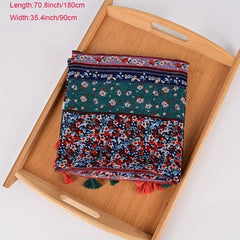 Boho Floral Print Tassel Scarf Block Shawl