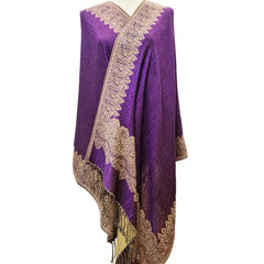 Large Tassel Scarf Violet Paisley Jacquard Vintage Shawl