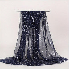 Musical Note Print Casual Scarf Solid Gauze Shawl Head Wrap