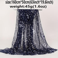 Musical Note Print Casual Scarf Solid Gauze Shawl Head Wrap