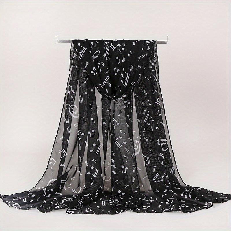 Musical Note Print Casual Scarf Solid Gauze Shawl Head Wrap