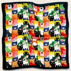 70cm Cartoon Cat Print Square Scarf Silk Shawl Women Head Wrap Satin Bandana