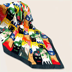 70cm Cartoon Cat Print Square Scarf Silk Shawl Women Head Wrap Satin Bandana