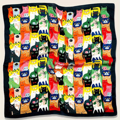 70cm Cartoon Cat Print Square Scarf Silk Shawl Women Head Wrap Satin Bandana