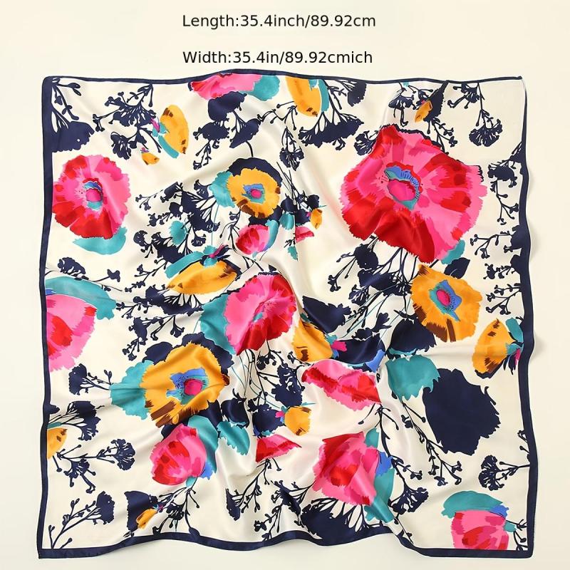 Women's Floral Silk Scarf Shawl Neck Wrap Headscarf Windproof Hair Accessory