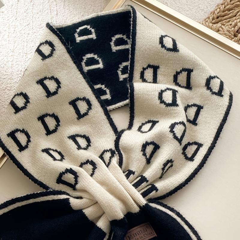 Knitted Letter D Neck Scarf Cold Weather Scarves For Women
