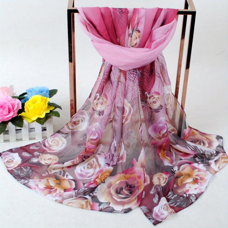 Peacock Floral Print Silk Scarf Wrap Casual Head Wrap Gift For Mother's