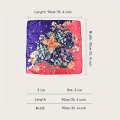 Flower Print Square Scarf Shawl Bandanas Silk Neckerchief Head Wrap