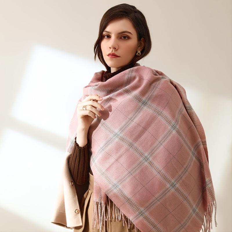 Cashmere Plaid Scarf Warm Checked Scarves For Women Soft Thick Shawls