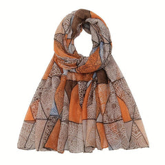 Geometric Print Voile Scarf Vintage Striped Block Shawl