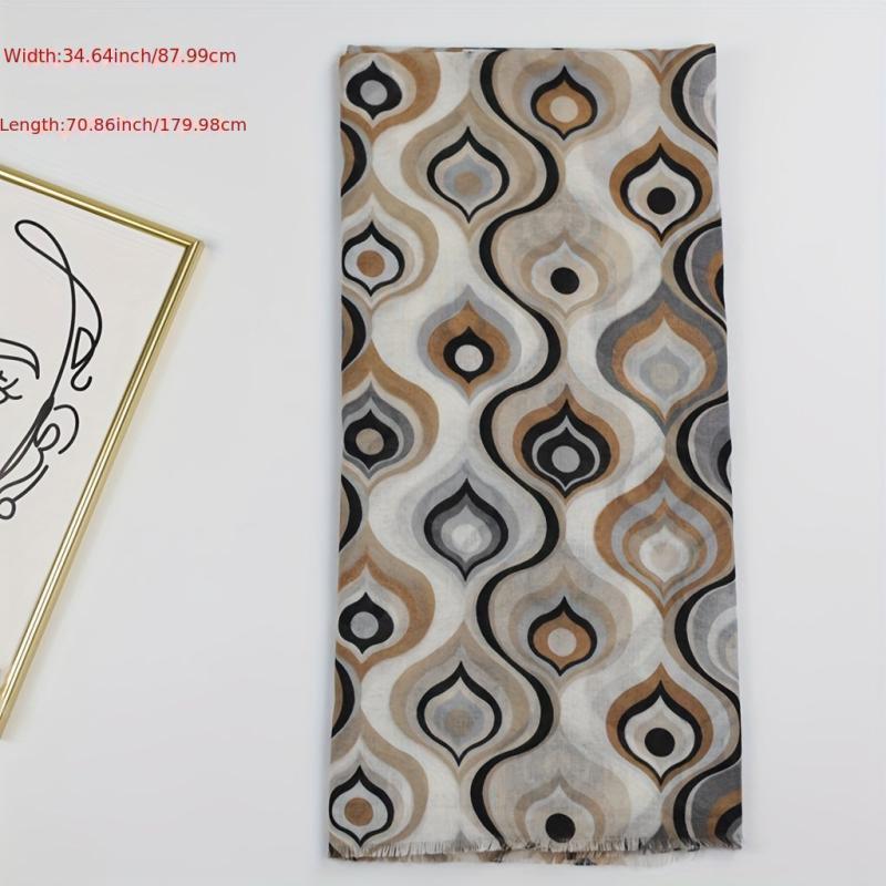 Geometric Onion Print Scarf Vintage Frayed Edge Shawl for Women