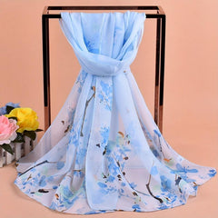 Flower Branch Print Chiffon Scarf Breathable Shawl Women Windproof Head Wrap