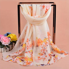 Flower Branch Print Chiffon Scarf Breathable Shawl Women Windproof Head Wrap