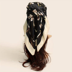Vintage Flower Print Bandana Silk Scarf for Women