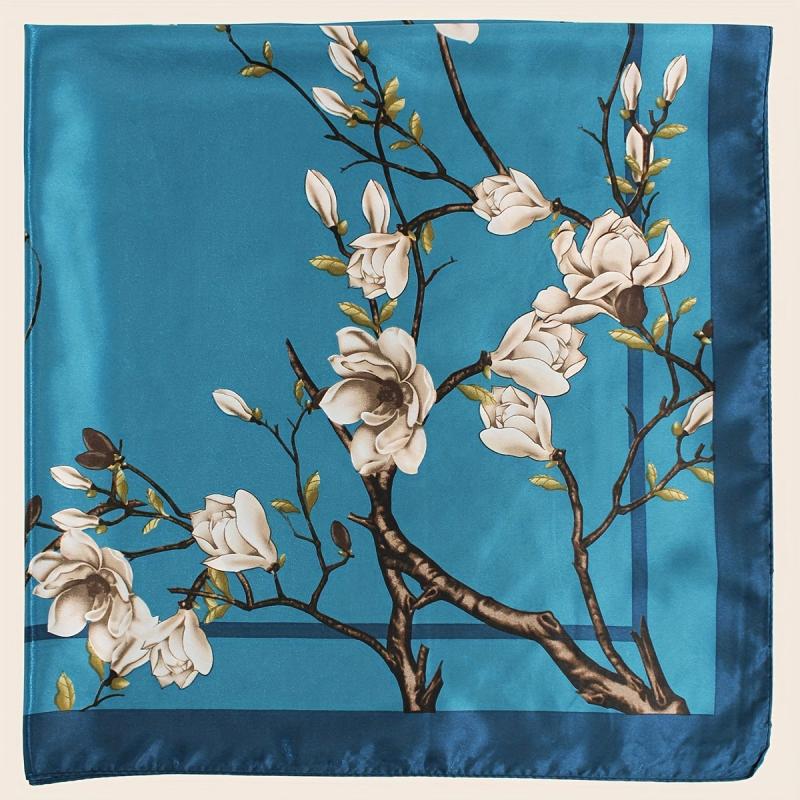 Vintage Flower Print Bandana Silk Scarf for Women