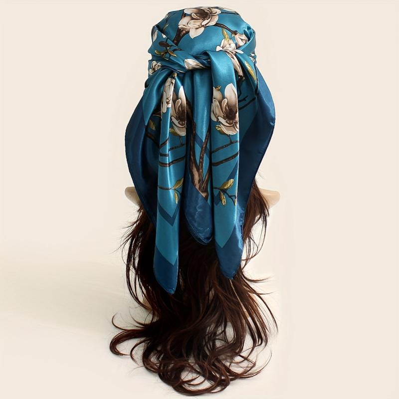 Vintage Flower Print Bandana Silk Scarf for Women