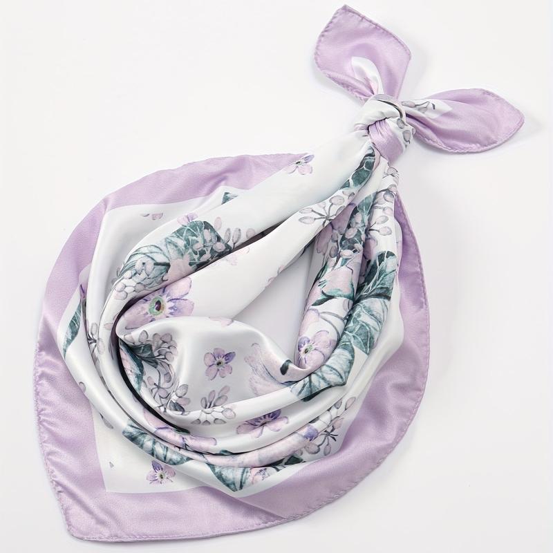 Leaf Print Light Purple Bandana Casual Square Scarf Neckerchief Women