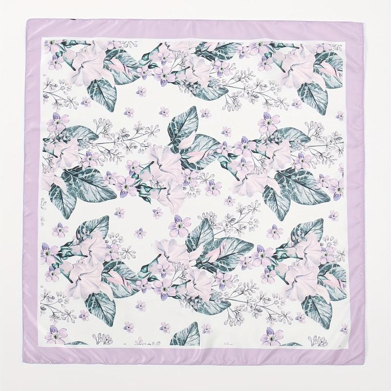 Leaf Print Light Purple Bandana Casual Square Scarf Neckerchief Women