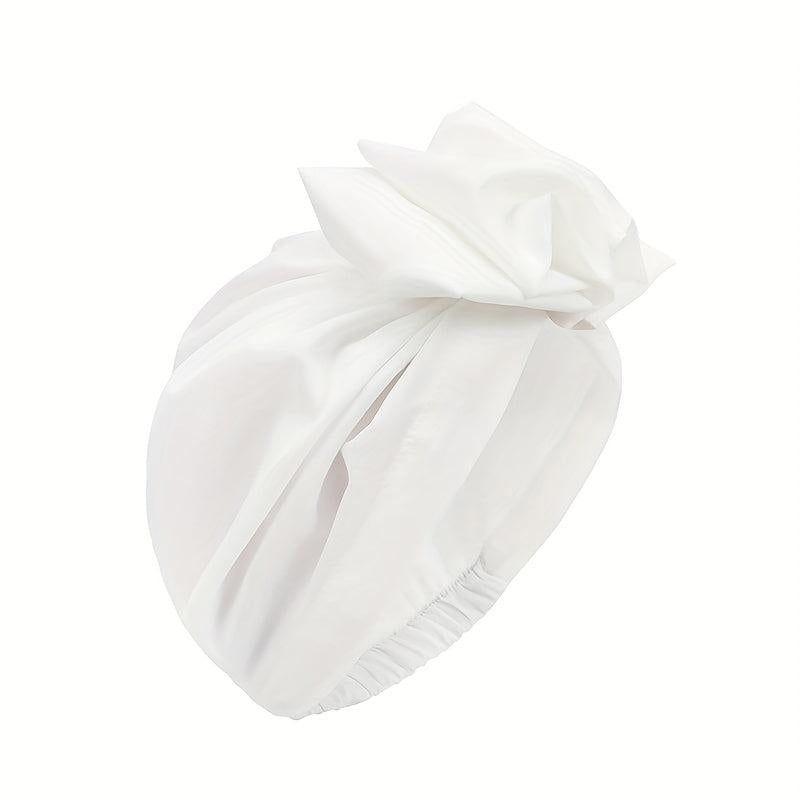 Vintage French Style Turban Cap Solid Pleated Headwrap Plate Flower Head Scarf