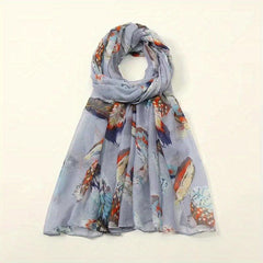 Vintage Feather Print Scarf Lightweight Classic Shawl Women Hijab