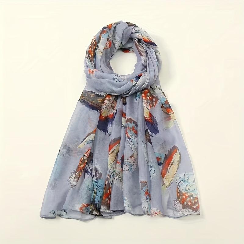 Vintage Feather Print Scarf Lightweight Classic Shawl Women Hijab