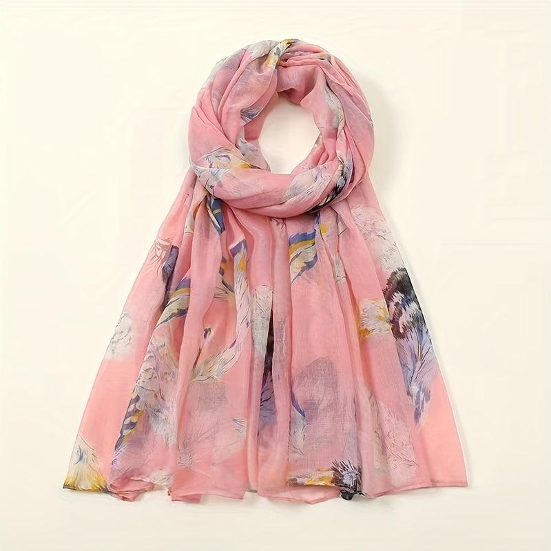Vintage Feather Print Scarf Lightweight Classic Shawl Women Hijab