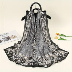Chrysanthemum Print Large Silk Scarf