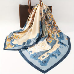 Vintage Palace Garden Plum Blossom Print Bandana Satin Large Square Scarf