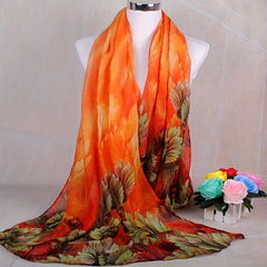 Coral Flower Silk Scarf Wrap for Daily Decoration