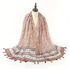 Boho Floral Print Tassel Scarf Block Shawl Hijab Sunscreen Towel