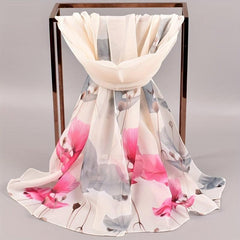 Ginkgo Leaf Print Chiffon Scarf Solid Thin Shawl Breathable Gauze Head Wrap