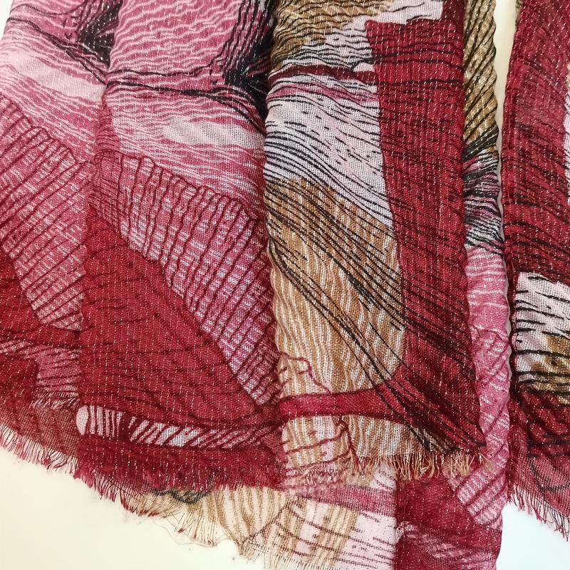 Vintage Scarf Ginkgo Print Voile Shawl Frayed Edge Head Wrap Beach Towel